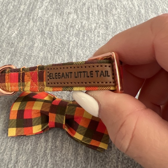 Elegant Little Tail XS Dog Collar & Bow Yellow Plaid Grid Unisex Adjustable New - Picture 3 of 11